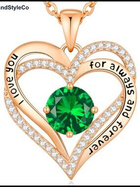 Double Heart Pendant Necklace Engraved Forever Love Rose Gold Plated Brass